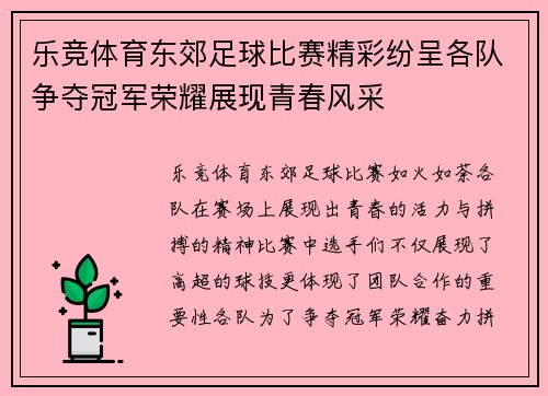 乐竞体育东郊足球比赛精彩纷呈各队争夺冠军荣耀展现青春风采